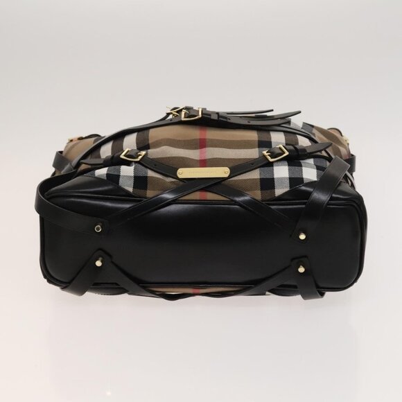 BURBERRY Nova Check Shoulder Bag Canvas 2way Beige Gold Auth 120971 - Picture 6 of 16